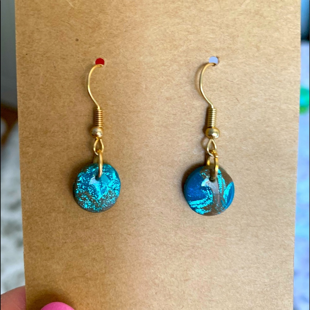 Gold and blue earrings